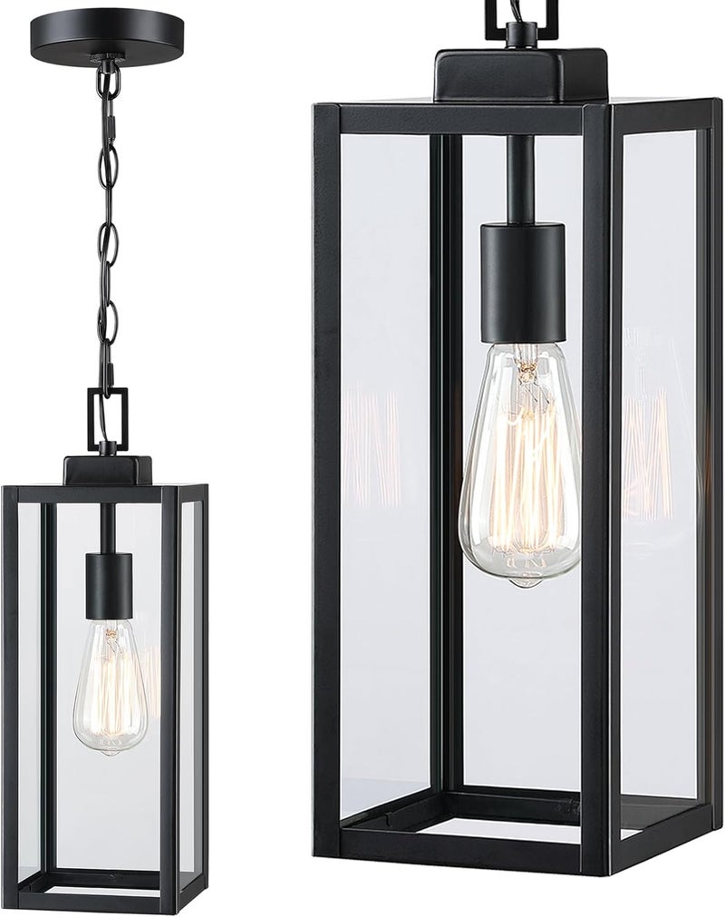 Faymart lighting إضاءة معلقة خارجية بقطر 17 بوصة للمدخل، مصنوعة من المعدن والزجاج، مصباح معلق للسقف للإضاءة الخارجية، مصباح معلق للمدخل، E26 - Image 1